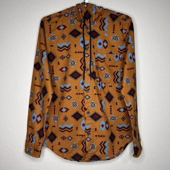 Original Use Men's Brown Aztec Flannel Hooded Long Sleeve Button Down Shirt XS - Picture 1 of 9
